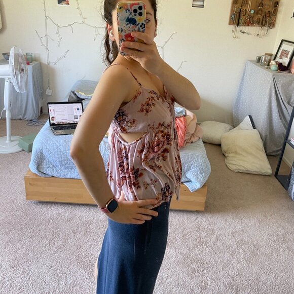 American Eagle Cold Shoulder Tie-Front Floral Spaghetti Strap Top Size M - Picture 13 of 13